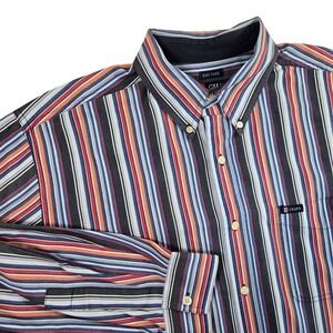 Y2K Chaps Easy Care Men's L Blutton Down Shirt Striped Long Sleeve Casual Preppy